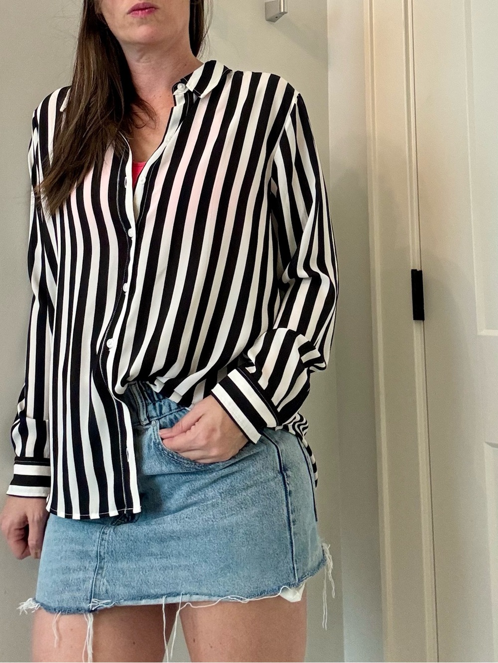on 34th Women's Button-Front Crepeii striped Shirt